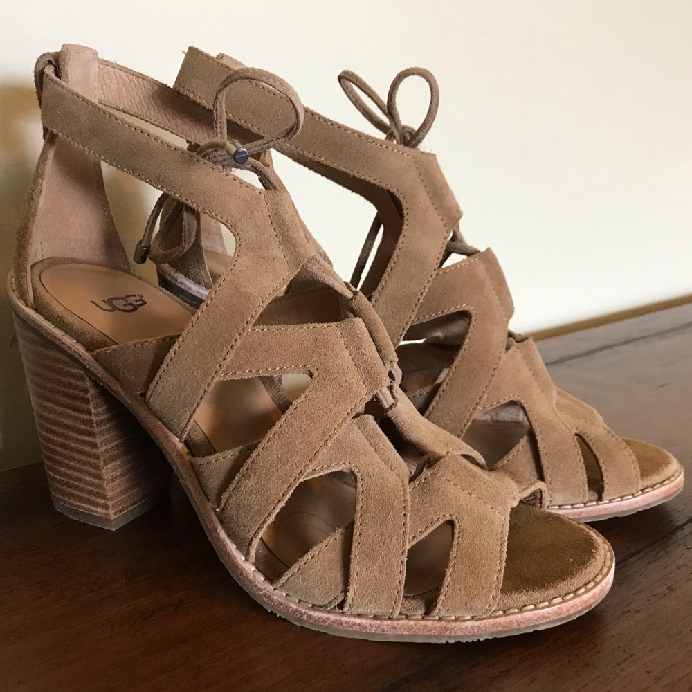 NWOT Ugg Harris tan suede chunky heel - Picture 2 of 7